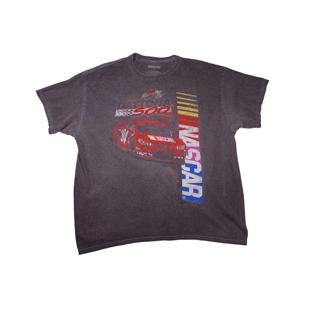 NASCAR Daytona 500 Graphic Tee Mens Large Gray Faded Vintage Style Racing Shirt